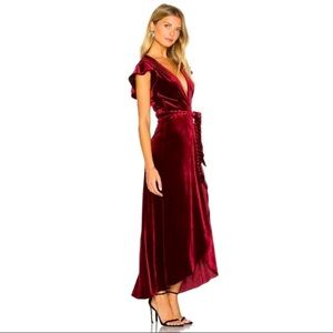 Misa Los Angeles Carolina flutter sleeve elegant burgundy velvet maxi dress